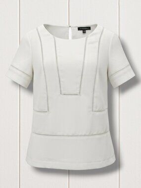 Banana Republic White Ladder Stitching Short Sleeve Blouse XS
